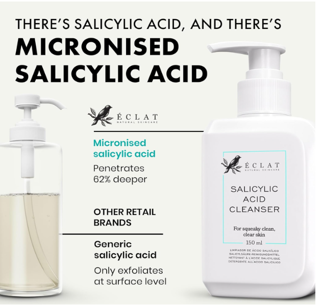 Nettoyant visage à l'acide salicylique - Acide salicylique + Niacinamide, Vitamine E et Thé vert, Nettoyant visage anti-acné pour femmes et hommes, Nettoyant visage pour un nettoyage en profondeur et un teint éclatant, Convient à tous les types de peau