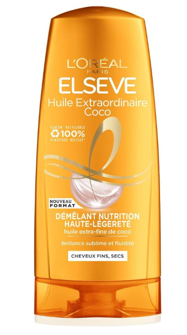 L'Oréal Paris - Démêlant Nutrition Haute-Légèreté Pour Cheveux Fins et Secs - Cheveux Brillants - Huile Extra Fine de Coco - Elseve Huile Extraordinaire - 250 ml