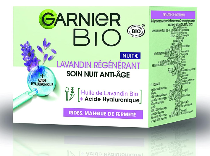 Garnier Bio - Crème de Nuit - Soin Anti-âge - Huile Essentielle de Lavandin Bio - Tous Types de Peaux, Même Sensibles - 50 mL
