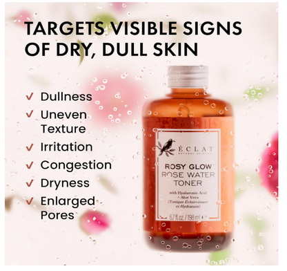 Lotion tonique à l'eau de rose Eclat Skincare – Lotion tonique hydratante pour le visage – Eau de rose à l'acide hyaluronique et à l'aloe vera – Formule sans alcool et apaisante pour la peau – Soin du visage rajeunissant et calmant